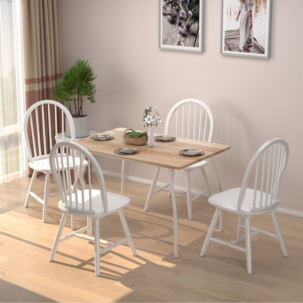 2 Piece Wooden Kitchen Dining chairs with High Spindle Back-White